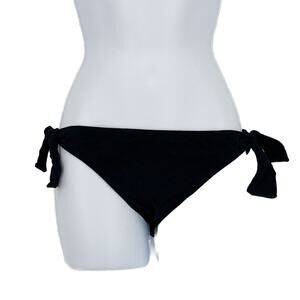 Floral Textured Embroidered Bikini Bottom in Black Size Small